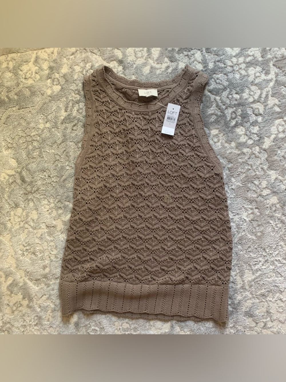 LOFT Taupe Openwork Knit Tank Top